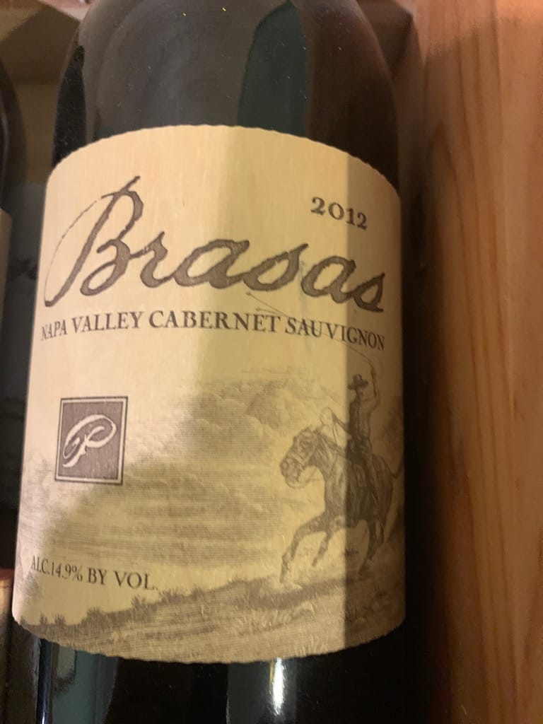 Bottle of Palmaz Brasas Cabernet Sauvignon, Coombsville, Napa Valley.